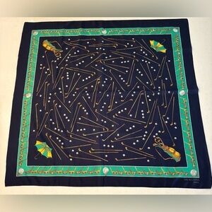 Navy Blue & Green GIL de LOSNE PARIS Designer Silk Feel Scarf